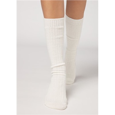 Lange gerippte Damensocken mit Wolle und Cashmere