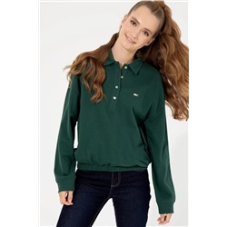 Kadın Yeşil Polo Yaka Sweatshirt