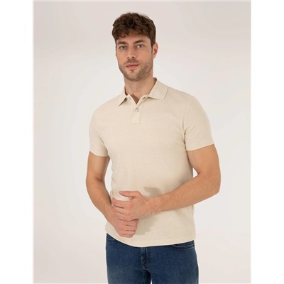 Bej Dokulu Slim Fit Polo Yaka Tişört