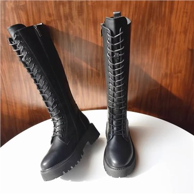 Женские демисезонные высокие ботинки на шнуровке и боковой молнией. Экспорт в Россию