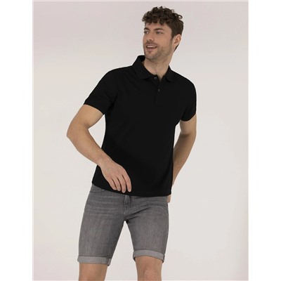 Siyah Regular Fit Polo Yaka Merserize Tişört