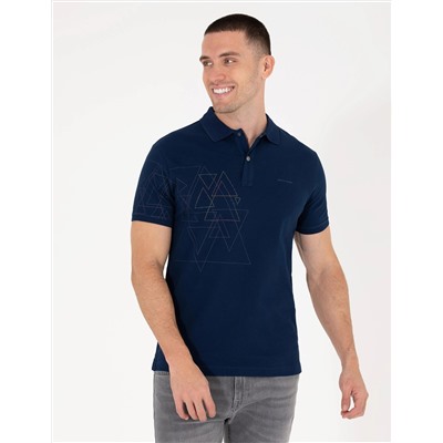 Lacivert Slim Fit Desenli Polo Yaka Tişört