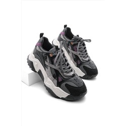 Marjin Kadın Yüksek Taban Sneaker Bağcıklı Spor Ayakkabı Virez Siyah 321102865137-1