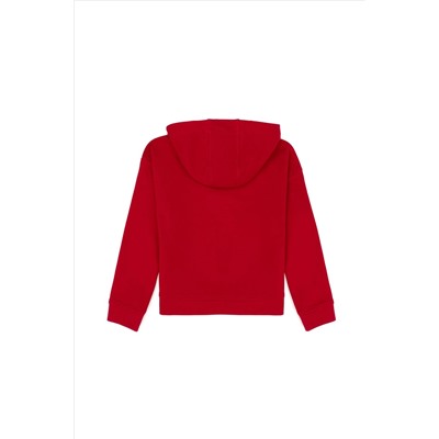 Kız Çocuk Kırmızı Kapüşonlu Sweatshirt