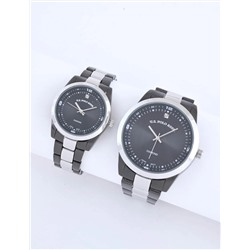 HIS AND HERS SILVER LINK DIAMOND WATCH SET