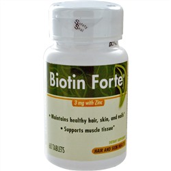 Enzymatic Therapy, Biotin Forte, 3 мг с цинком, 60 таблеток