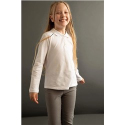 Defacto Kız Çocuk Beyaz Pike Uzun Kollu Polo Okul Tişörtü J0010A622AU
