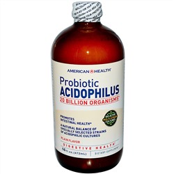 American Health, Пробиотик Ацидофилус, Обычный Вкус 16 жидких унции (472 мл)