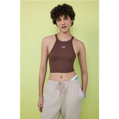 Crop top halter seamless marrón