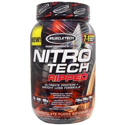 Muscletech, Nitro Tech, Ripped, потрясающая формула потери веса протеин+, брауни шоколадный фадж, 907 г (2,00 фунта)