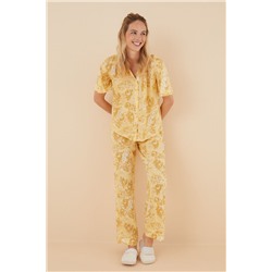 Pijama camisero largo flores amarillo