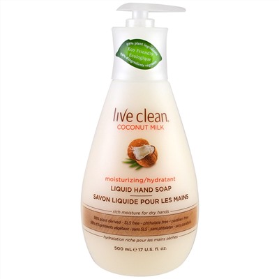 Live Clean, Увлажняющее жидкое мыло для рук, кокосовое молочко, 17 унций (500 мл)