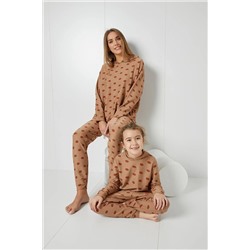 Siyah İnci Desenli Örme Kapüşonlu Pijama Takım 21278191