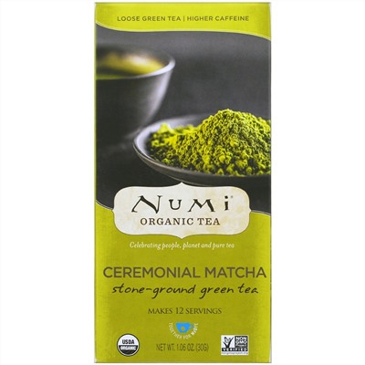 Numi Tea, Органический размолотый жёрновами зеленый чай, Ceremonial Matcha, 1,06 унц. (30 г)