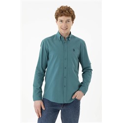 Erkek Koyu Yeşil Uzun Kollu Basic Gömlek