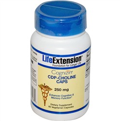 Life Extension, Cognizin, капсулы с CDP-холином, 250 мг, 60 растительных капсул