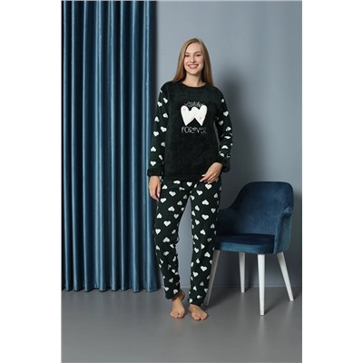 TAMPAP Kadın Kışlık Polar Pijama Takımı Peluş Desenli Takım 4175282357