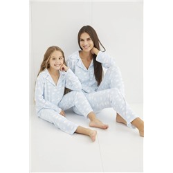 Siyah İnci Mavi Örme Düğmeli Pijama Takımı 21273098