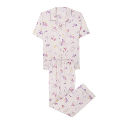 Pijama camisero soft touch blanco mariposas