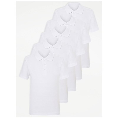 White Slim Fit School Polo Shirt 5 Pack