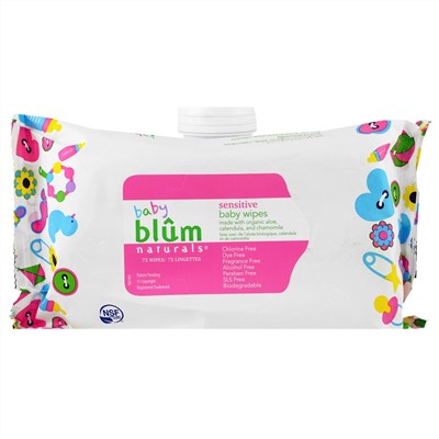 Blum Naturals, Для Младенца, Смягчающий Лосьон для Чувствительной Кожи, Детские влажные салфетки, Без Запаха, 72 салфетки