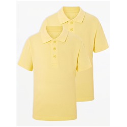 Yellow Short Sleeve Slim Fit School Polo Shirts 2 Pack