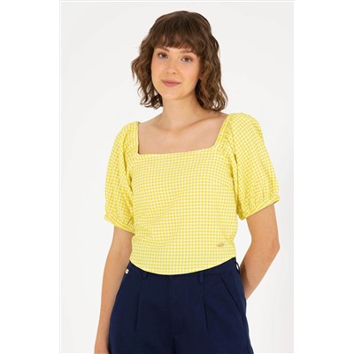 Kadın Neon Sarı Kısa Kollu Gömlek
