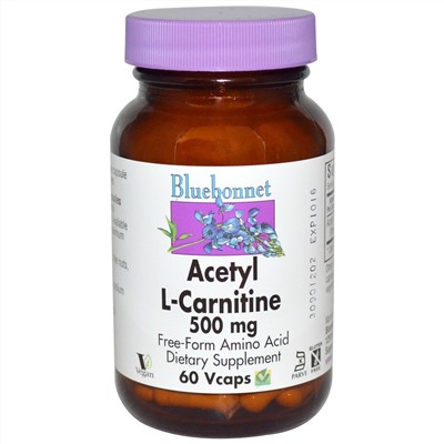 Bluebonnet Nutrition, Ацетил L-карнитин,500 мг, 60 вегетарианских капсул