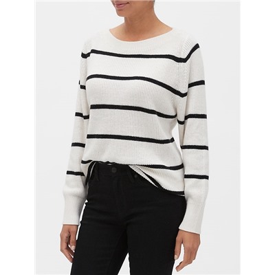 Stripe Ribbed Boat-Neck Sweater