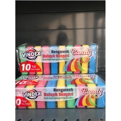 Классическая цветная губка для посуды VINDEX 10 штук упаковка * 24