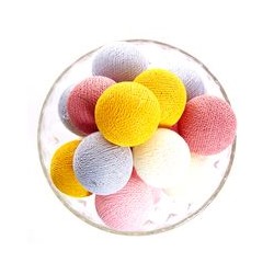 Тайская гирлянда с шариками(Большие!- спец.заказ для нашего магазина) из хлопковых нитей в  желто-розово-бело-серых тонах / Lightening  ball pink yellow gray white 20 шариков