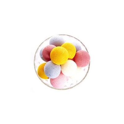 Тайская гирлянда с шариками(Большие!- спец.заказ для нашего магазина) из хлопковых нитей в желто-розово-бело-серых тонах / Lightening ball pink yellow gray white 20 шариков