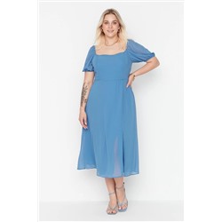 Trendyol Curve Mavi Yırtmaçlı Dokuma Elbise TBBSS22AH0012