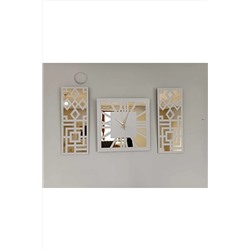 Palm Decor 6 Mm Roma Rakamlı Modern & Şık Tasarım Beyaz Mdf Üzeri Gold Renk Aynalı Pleksi 3lü Duvar Saat Seti Zyk384065036