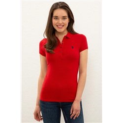 Kadın Kırmızı Polo Yaka Basic Tişört