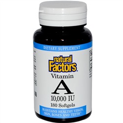 Natural Factors, Витамин A, 10,000 МЕ, 180 гелевых капсул