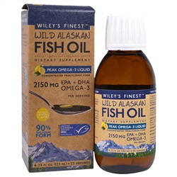 Wiley's Finest, Аляскинский рыбий жир,ПикОмега-3, жидкий, натуральный лимонный вкус, 2150 мг, 4.23 жид.унции(125 мл)