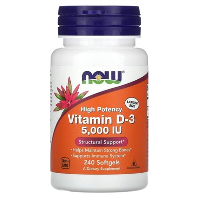Витамин D Now Vitamin D-3 5000 Me 240 гелевых капсул