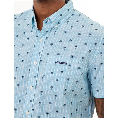 DITSY PALM TREE PRINT WOVEN SHIRT WITH POCKET