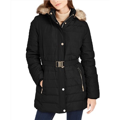 MICHAEL Michael Kors Faux Fur Trim Hooded Down Coat, Created For Macy's