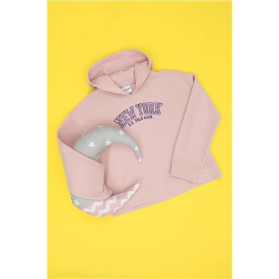 Kız Çocuk Toz Pembe Kapüşonlu Sweatshirt