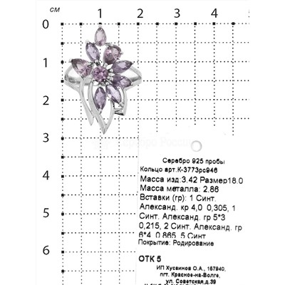 Серьги из серебра с синт.александритом родированные 925 пробы С-3773рс946