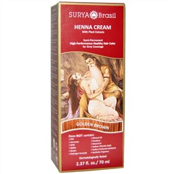 Surya Henna, Surya Henna, эффективная здоровая краска Henna Cream для седоватых волос, золотисто-каштановый, 2,37 жидких унций (70 мл)