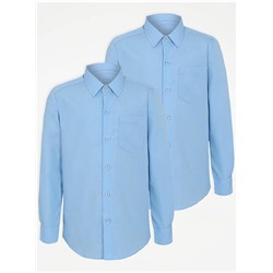 Boys Light Blue Slim Fit Long Sleeve School Shirts 2 Pack