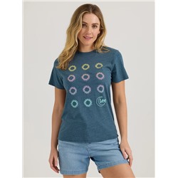 WOMEN'S COLORFUL FLOWERS GRAPHIC TEE IN MIDNIGHT NAVY