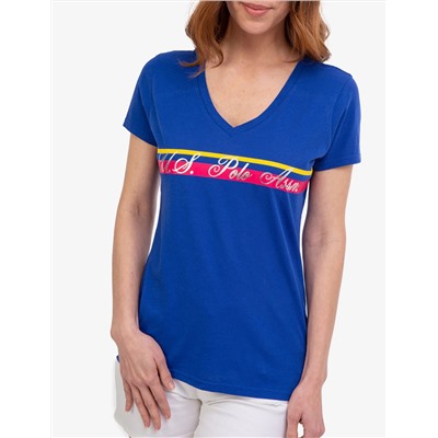 V-NECK STRIPE FOIL GRAPHIC T-SHIRT