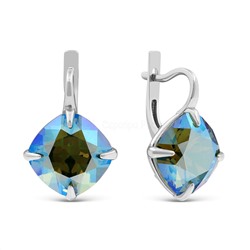 Серьги из серебра с кристаллами Swarovski Сияющий зелёный родированные 925 пробы с-017-360SHIM