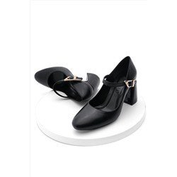 Marjin Kadın Kalın Topuk Bantlı Klasik Topuklu Ayakkabı Mesav Siyah 32110758078
