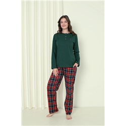 AHENGİM Woman Kadın Pijama Takımı Süprem Uzun Kol Altı Küçük Ekoseli Pamuklu Mevsimlik W20322245 1-2-10001184