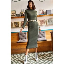 Olalook Kadın Haki Likralı Şardonlu Uzun Kaşkorse Elbise ELB-19000750